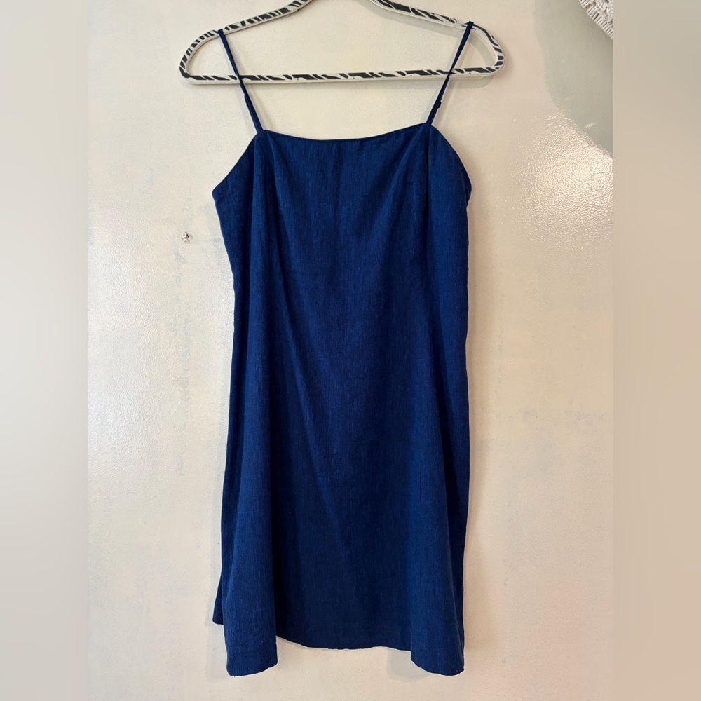NEW Gap linen blend mini dress navy blue size S casual preppy western rodeo